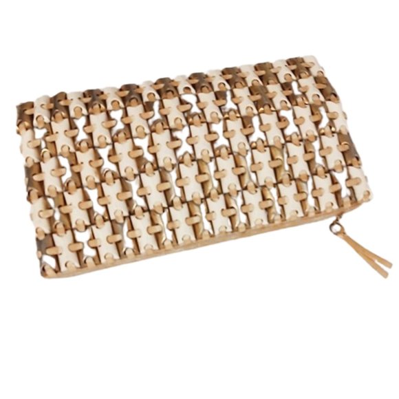 Genuine 1940s Vintage Clutch Bag Cream Gold & Silver Plasticflex Tile Purse - Picture 2 of 5